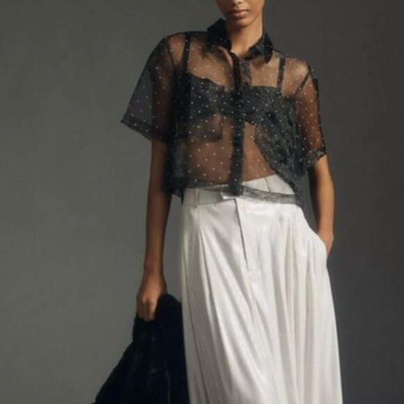 Sunday in Brooklyn Tops - BLACK PRINTED POLKA DOT SHEER TOP BOXY PRINTED SHIRT Anthropologie SIZE-MEDIUM